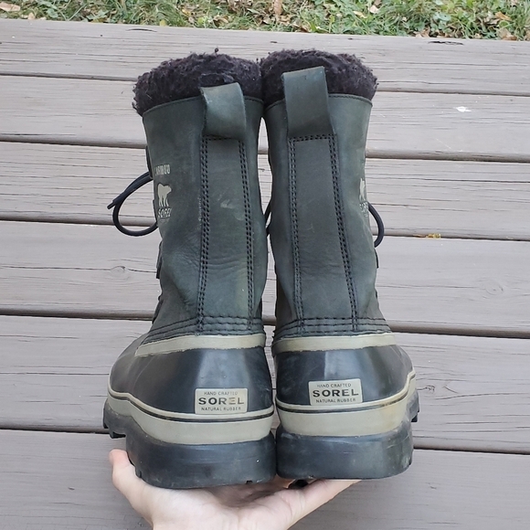 Sorel Caribou Black Leather Iconic Winter Snow Duck Boots Waterproof 12 - Picture 5 of 7